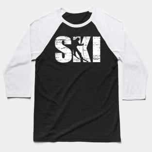 Distressed Look Skiing Gift For Skiers Baseball T-Shirt